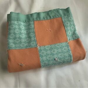 Vintage Patchwork baby Quilt in Orange and Aqua
